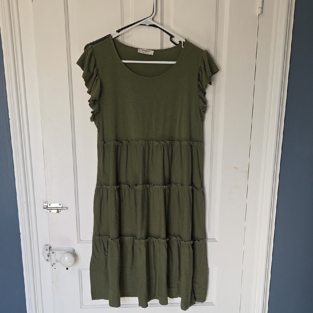 Zenana Outfitters Sage Green Tiered Midi Dress
